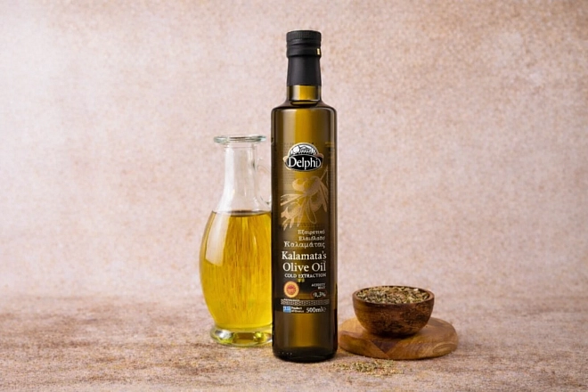Масло оливковое нераф. Extra Virgin Каламата Delphi 0,5л ст/б